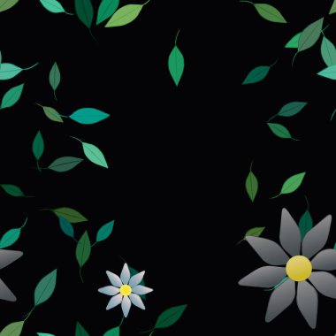 Çiçeklerin çiçek ve yapraklarla gösterimi, düz arkaplanda dijital duvar kağıdı