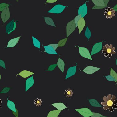 Çiçek ve yaprakların vektör illüstrasyonu, düz arkaplanda dijital duvar kağıdı