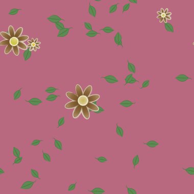 Çiçek ve yaprakların vektör illüstrasyonu, düz arkaplanda dijital duvar kağıdı