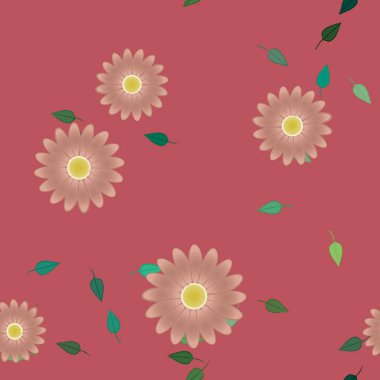 Çiçeklerin çiçek ve yapraklarla gösterimi, düz arkaplanda dijital duvar kağıdı