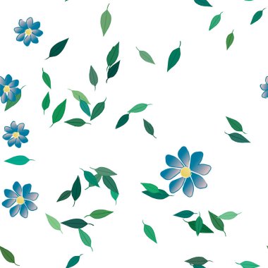 Çiçek ve yaprakların vektör illüstrasyonu, düz arkaplanda dijital duvar kağıdı