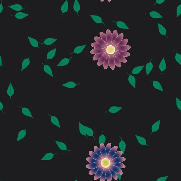 Ilustracja Wektora Kwiatów Rozkwicie Liściach Tapeta Cyfrowa Równym Tle — Wektor stockowy