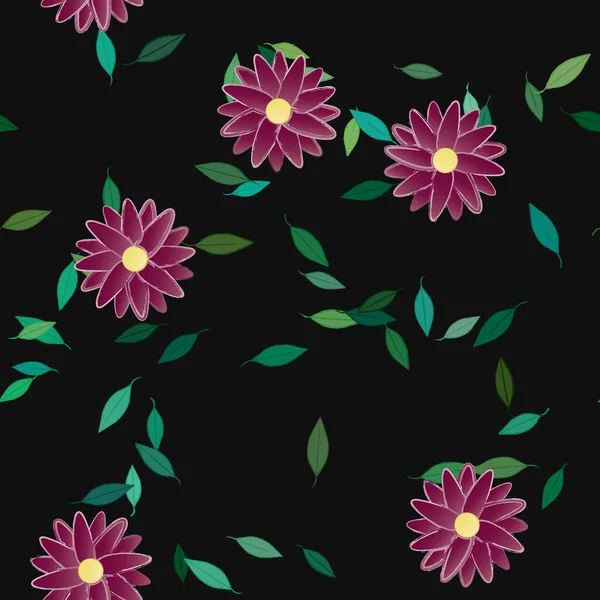 Vektor Illustration Flytande Blommor Blom Och Blad Digital Tapet Slät — Stock vektor