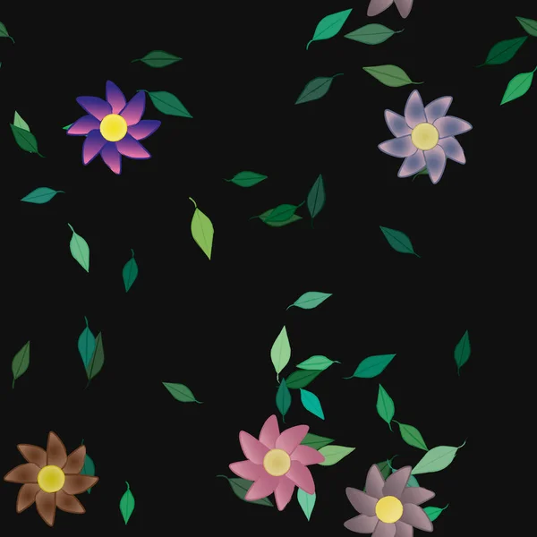 Illustration Vectorielle Fleurs Feuilles Papier Peint Numérique Sur Fond Uni — Image vectorielle