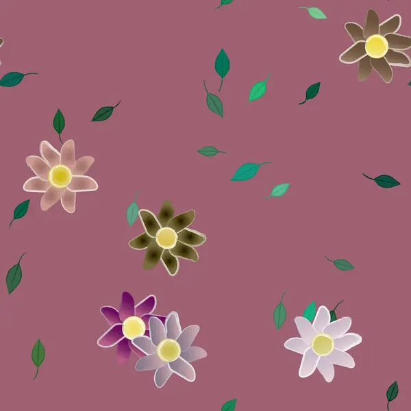 Vektor Illustration Blommor Blom Och Blad Digital Tapet Vanlig Bakgrund — Stock vektor