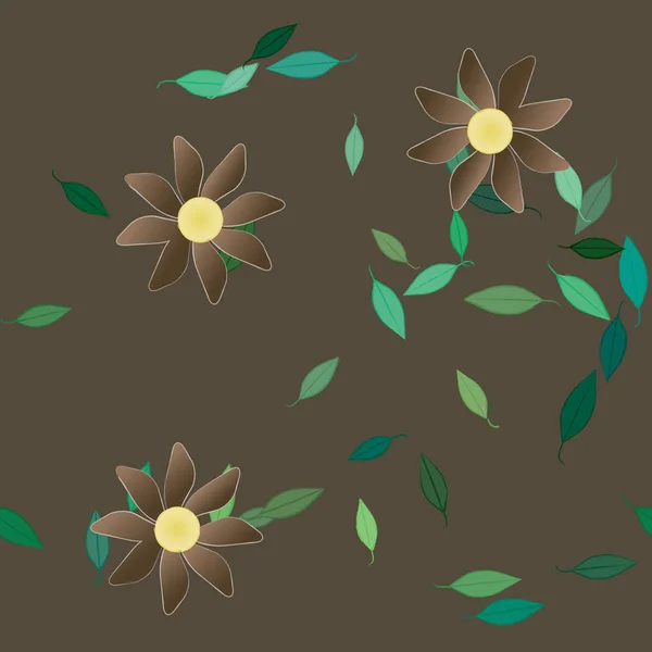 Vector Illustration Flowers Bloom Leaves Digital Wallpaper Plain Background — Stock Vector