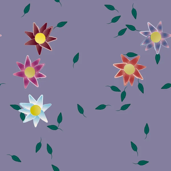 Ilustração Vetorial Flores Folhas Papel Parede Digital Sobre Fundo Liso —  Vetores de Stock