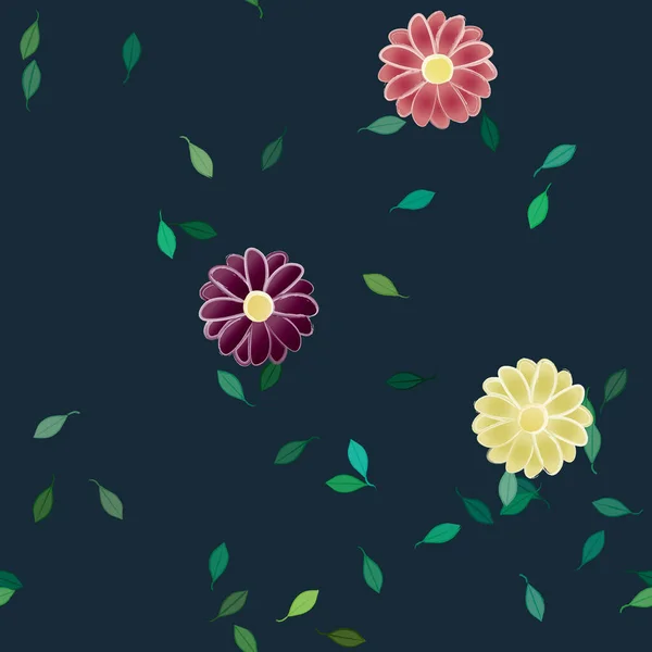Vector Illustration Flowers Bloom Leaves Digital Wallpaper Plain Background — Stock Vector