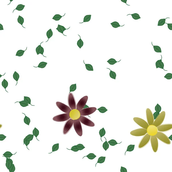 Vektorillustration Von Blühenden Blumen Und Blättern Digitale Hintergrundbilder Auf Schlichtem — Stockvektor