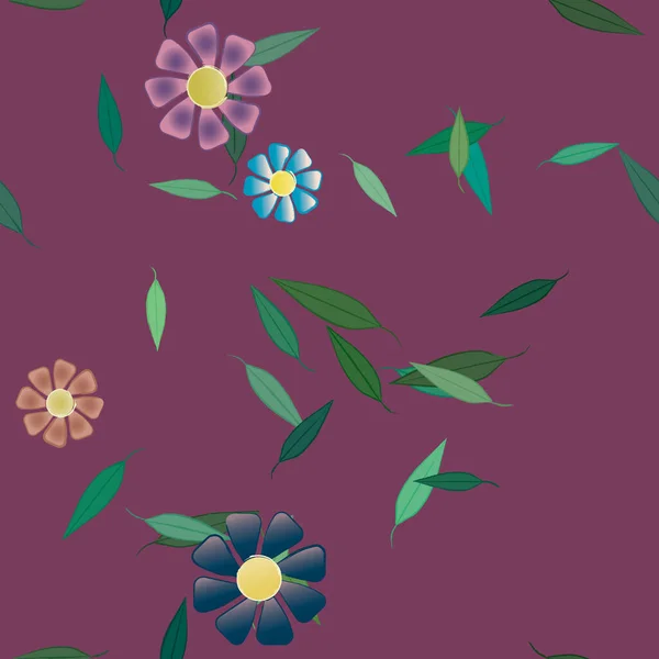 Ilustración Vectorial Flores Flotantes Flor Hojas Fondo Pantalla Digital Sobre — Vector de stock