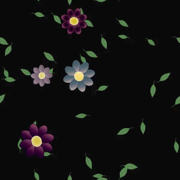 平面背景数字墙纸 花朵和树叶飘扬的矢量图解 — 图库矢量图片