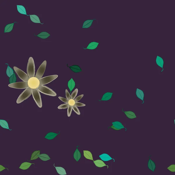 Ilustracja Wektora Kwiatów Rozkwicie Liściach Tapeta Cyfrowa Równym Tle — Wektor stockowy