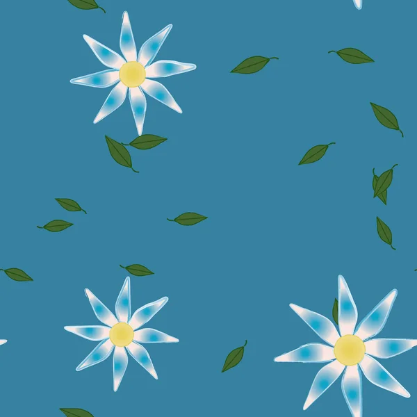 Vektorillustration Von Blühenden Blumen Und Blättern Digitale Hintergrundbilder Auf Schlichtem — Stockvektor