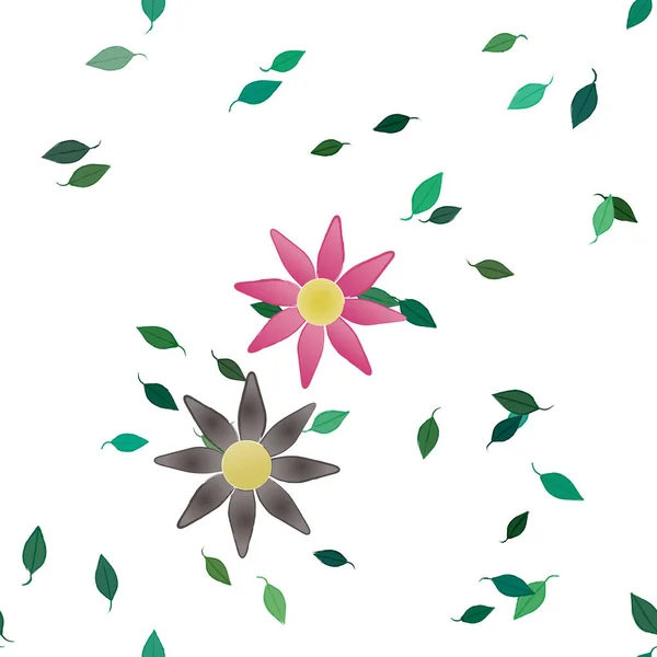 Ilustração Vetorial Flores Flor Folhas Papel Parede Digital Sobre Fundo — Vetor de Stock