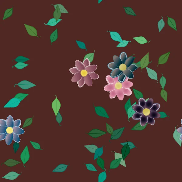 Ilustração Vetorial Flores Flor Folhas Papel Parede Digital Sobre Fundo — Vetor de Stock