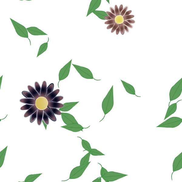 Vektorillustration Von Blühenden Blumen Und Blättern Digitale Hintergrundbilder Auf Schlichtem — Stockvektor