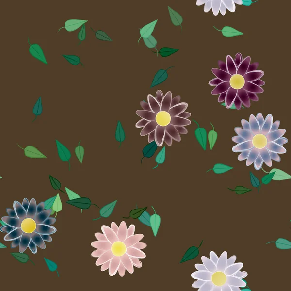 Vektorillustration Von Blühenden Blumen Und Blättern Digitale Hintergrundbilder Auf Schlichtem — Stockvektor