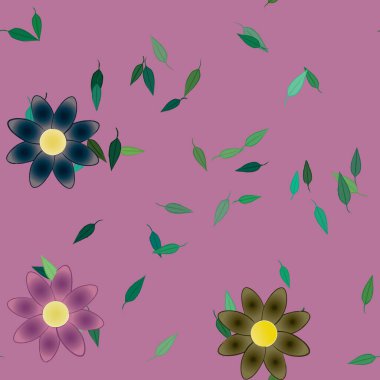 Çiçek ve yaprakların vektör illüstrasyonu, düz arkaplanda dijital duvar kağıdı