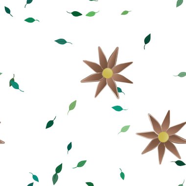 Çiçek ve yaprakların vektör illüstrasyonu, düz arkaplanda dijital duvar kağıdı