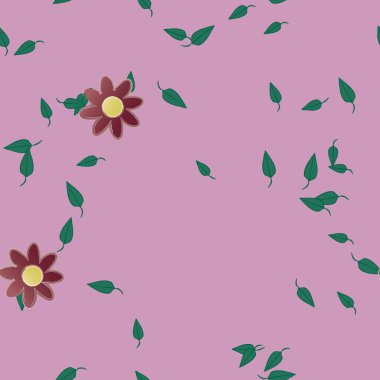 Çiçekler ve yapraklar içinde yüzen çiçeklerin vektör illüstrasyonu, düz arkaplanda dijital duvar kağıdı