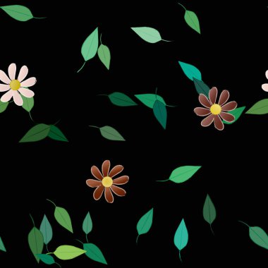 Çiçeklerin çiçek ve yapraklarla gösterimi, düz arkaplanda dijital duvar kağıdı