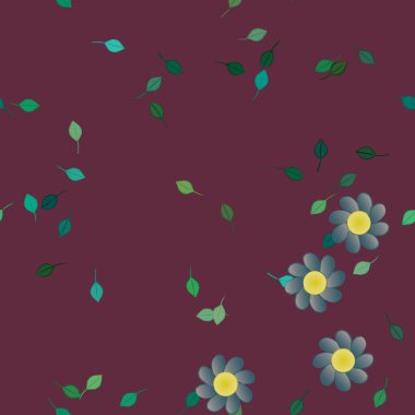 Çiçekler ve yapraklar içinde yüzen çiçeklerin vektör illüstrasyonu, düz arkaplanda dijital duvar kağıdı