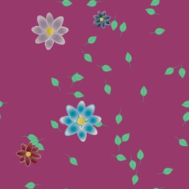 Çiçek ve yaprakların vektör illüstrasyonu, düz arkaplanda dijital duvar kağıdı