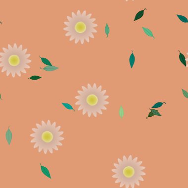 Çiçek ve yaprakların vektör illüstrasyonu, düz arkaplanda dijital duvar kağıdı