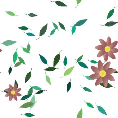 Çiçek ve yaprakların vektör illüstrasyonu, düz arkaplanda dijital duvar kağıdı