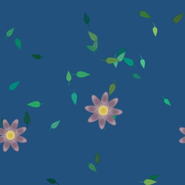 Çiçek ve yaprakların vektör illüstrasyonu, düz arkaplanda dijital duvar kağıdı