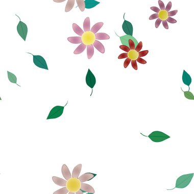 Çiçeklerin çiçek ve yapraklarla gösterimi, düz arkaplanda dijital duvar kağıdı