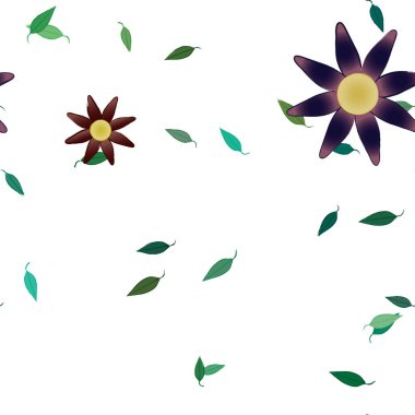 Çiçekler ve yapraklar içinde yüzen çiçeklerin vektör illüstrasyonu, düz arkaplanda dijital duvar kağıdı