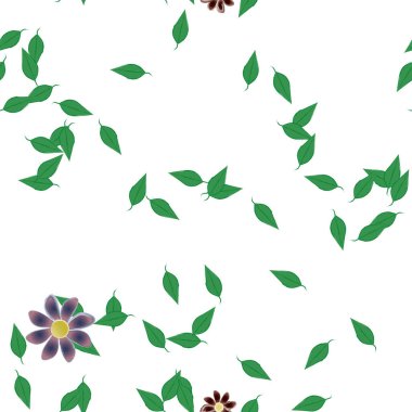 Çiçek ve yaprakların vektör illüstrasyonu, düz arkaplanda dijital duvar kağıdı