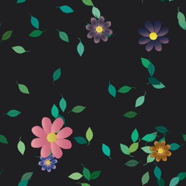 Çiçeklerin çiçek ve yapraklarla gösterimi, düz arkaplanda dijital duvar kağıdı