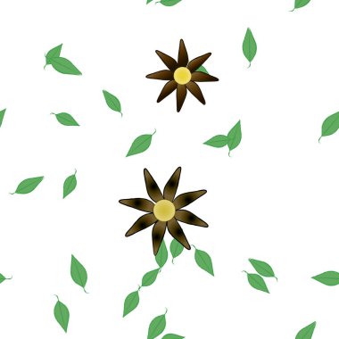 Çiçek ve yaprakların vektör illüstrasyonu, düz arkaplanda dijital duvar kağıdı