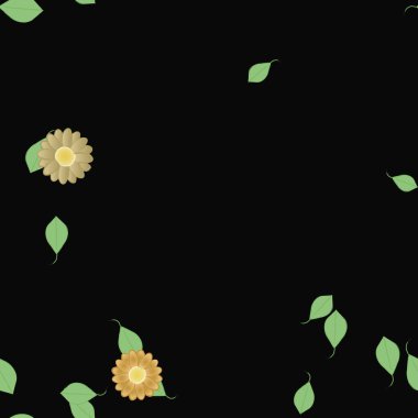 Çiçek ve yaprakların vektör illüstrasyonu, düz arkaplanda dijital duvar kağıdı