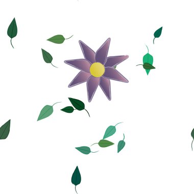 Çiçekler ve yapraklar içinde yüzen çiçeklerin vektör illüstrasyonu, düz arkaplanda dijital duvar kağıdı