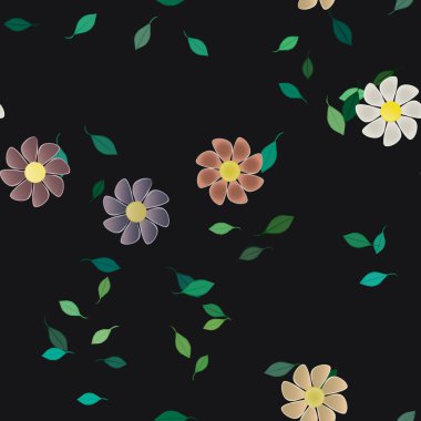 Çiçek ve yaprakların vektör illüstrasyonu, düz arkaplanda dijital duvar kağıdı