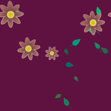 Çiçek ve yaprakların vektör illüstrasyonu, düz arkaplanda dijital duvar kağıdı