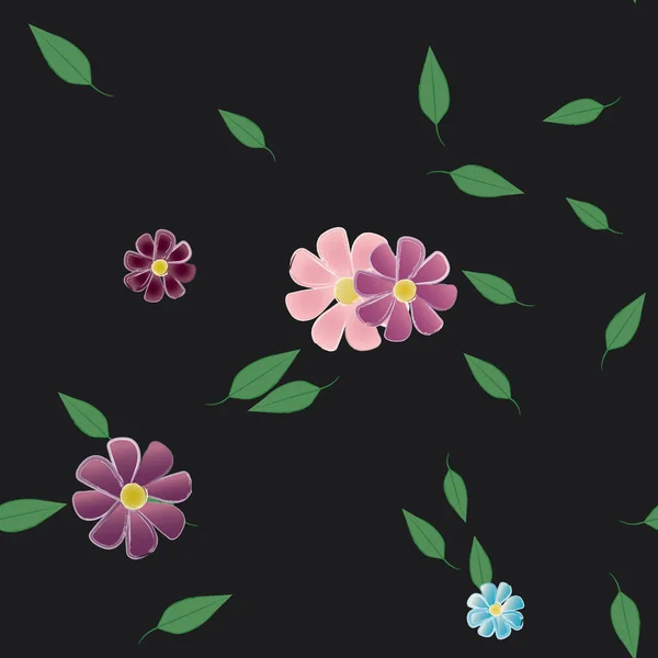 Vektorillustration Von Blühenden Blumen Und Blättern Digitale Hintergrundbilder Auf Schlichtem — Stockvektor