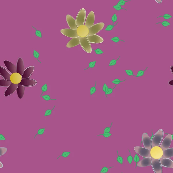 Vektorillustration Von Blühenden Blumen Und Blättern Digitale Hintergrundbilder Auf Schlichtem — Stockvektor