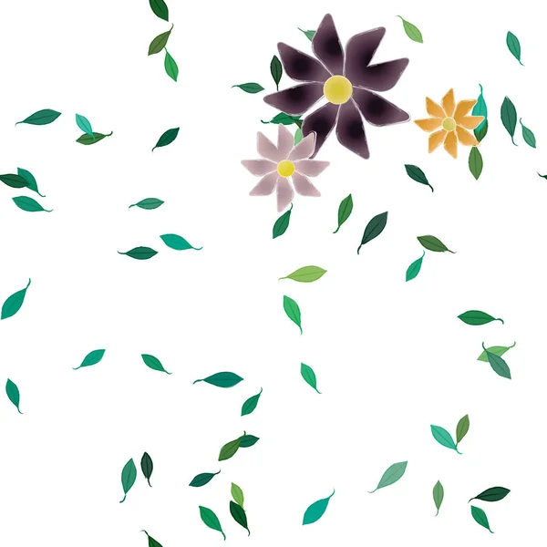Vektori Kuva Kukkia Kukassa Lehdet Digitaalinen Taustakuva Tavallisella Taustalla — vektorikuva