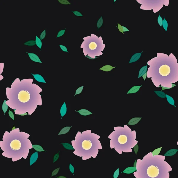 Ilustración Vectorial Flores Flotantes Flor Hojas Fondo Pantalla Digital Sobre — Archivo Imágenes Vectoriales