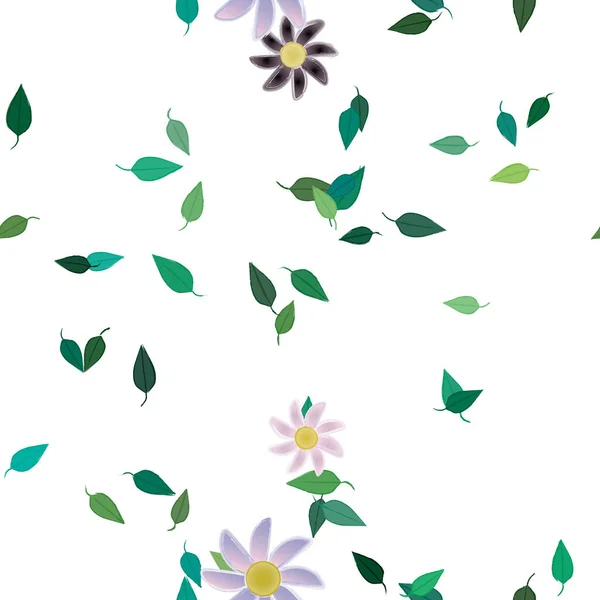 Vektorillustration Von Blühenden Blumen Und Blättern Digitale Hintergrundbilder Auf Schlichtem — Stockvektor