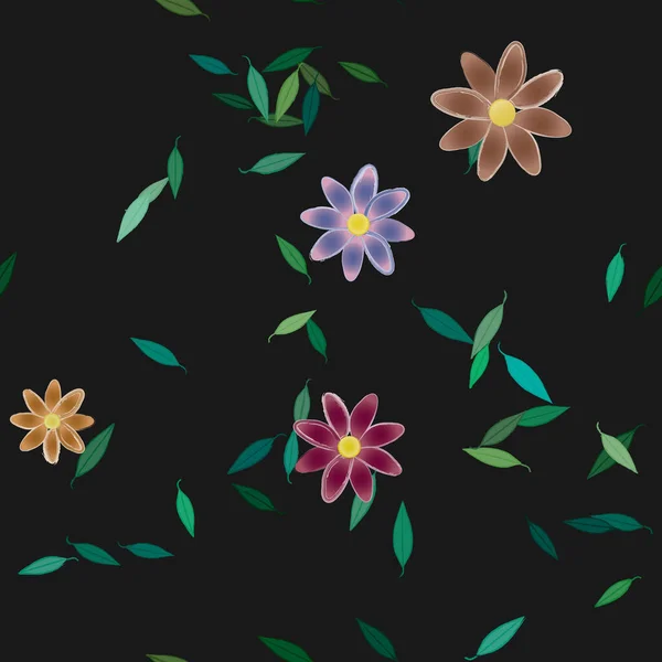 Ilustración Vectorial Flores Flotantes Flor Hojas Fondo Pantalla Digital Sobre — Archivo Imágenes Vectoriales