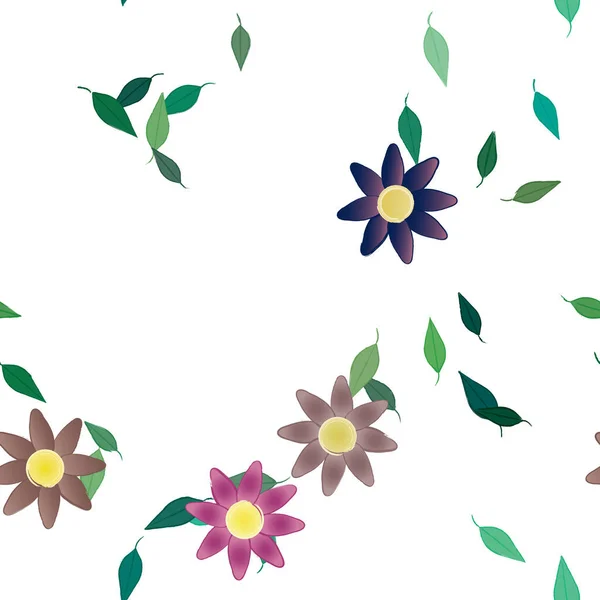 Ilustração Vetorial Flores Folhas Papel Parede Digital Sobre Fundo Liso — Vetor de Stock