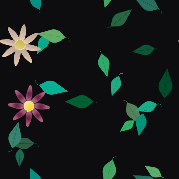 Vektor Illustration Blommor Blom Och Blad Digital Tapet Vanlig Bakgrund — Stock vektor