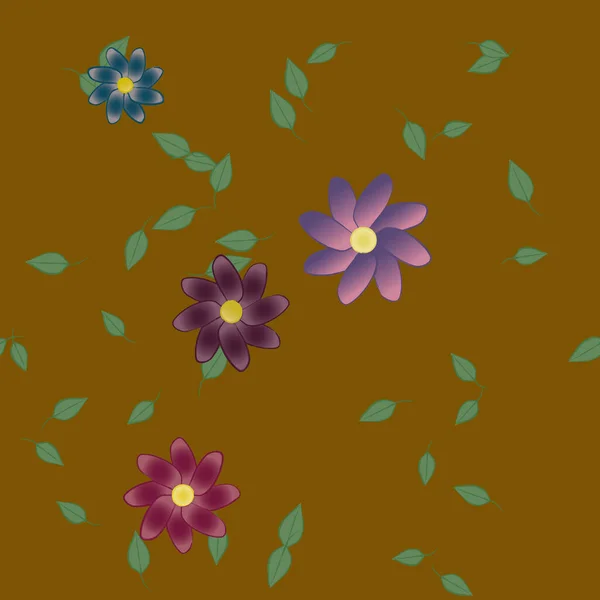 Ilustración Vectorial Flores Flotantes Flor Hojas Fondo Pantalla Digital Sobre — Archivo Imágenes Vectoriales