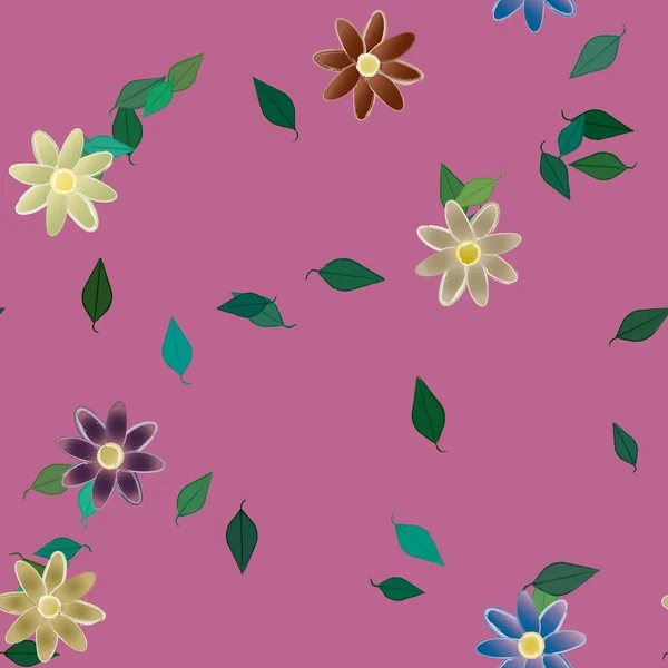 Ilustração Vetorial Flores Flor Folhas Papel Parede Digital Sobre Fundo — Vetor de Stock