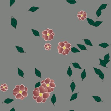 Çiçeklerin çiçek ve yapraklarla gösterimi, düz arkaplanda dijital duvar kağıdı